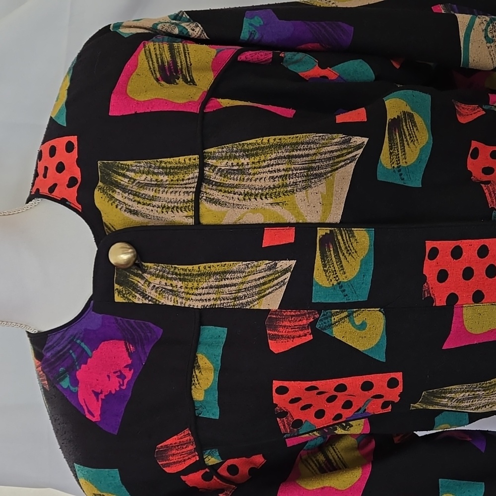 Vintage Women's Georgiou 100% Silk Cropped Boho Jacket – Size 6P, Abstract Print